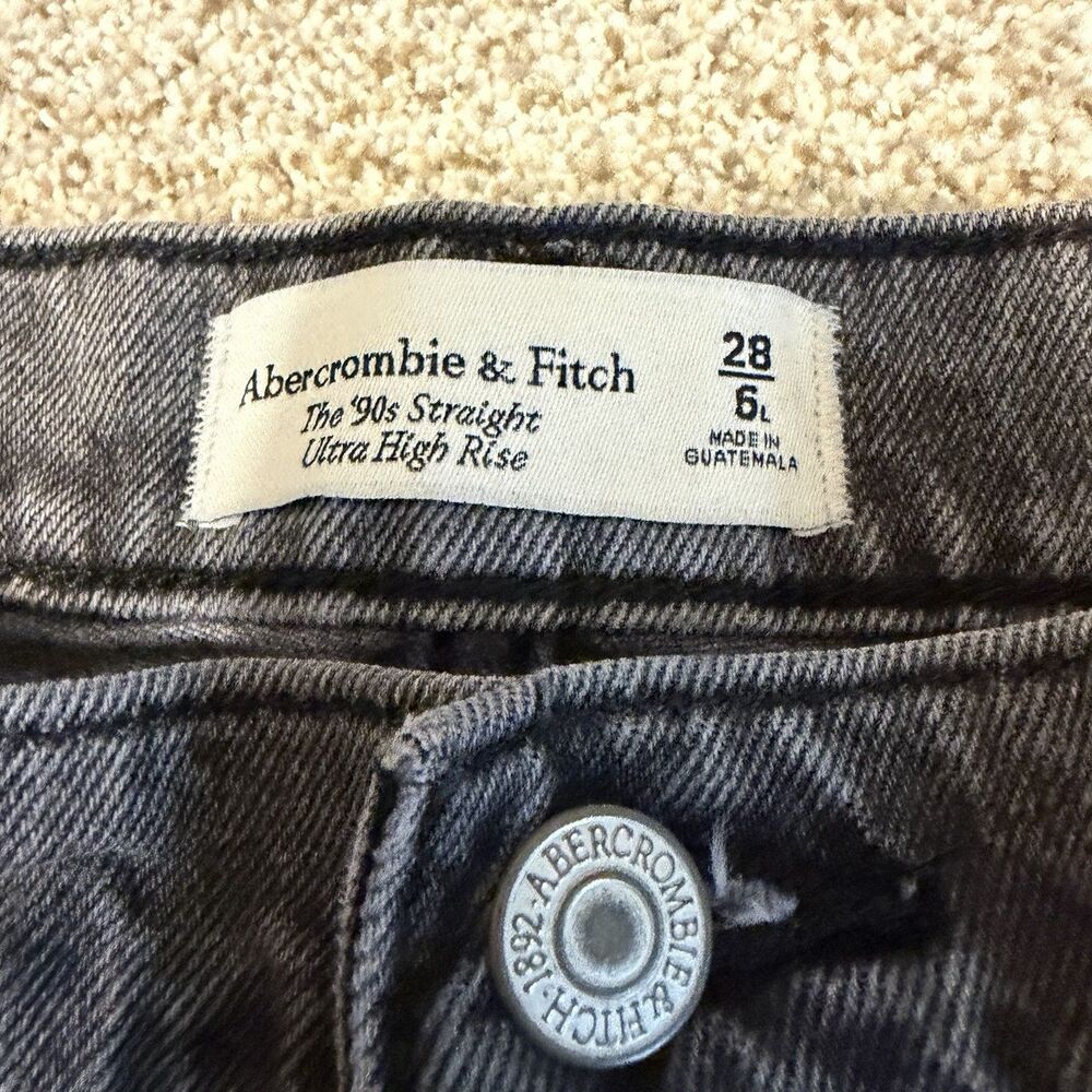 Abercrombie & Fitch The 90s Straight Ultra High Rise Charcoal Jeans 28 6L Tall - Picture 3 of 10